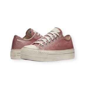 new Converse ✪ CTAS Sequin Platform Distress Low Top Ox Sneaker ✪ Pink Nectar 8M